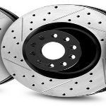 FRONT pair of OE-type SLOTTED & DRILLED replacement brake rotors - 34 11 2 227 171/2